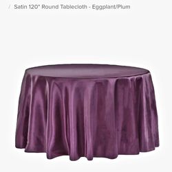 Plum Satin 120" Round Tablecloths 40 Set