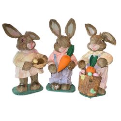 Vintage Easter Sisal Straw Fur Bunny Rabbit  Tabletop Shelf Decoration Set Of 3    Add a touch of vintage charm to your Easter decor with this set of 