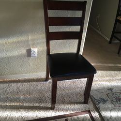 Wood Chair With Black Seat In Good Condition 