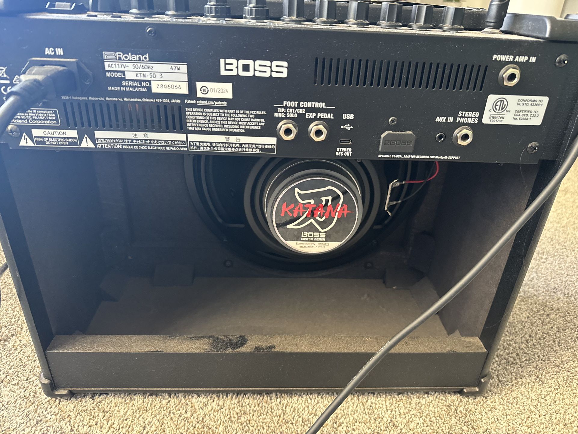 Boss Katana-50 Gen 3 50-watt 1 x 12-inch Combo Amplifier - Black with Chord