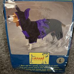 Casual Canine Large Black Plush Halloween Dog Costume with Purple Wings and Bat
