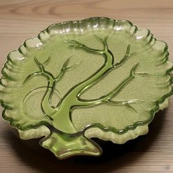 Vintage Hazel Atlas Tree Of Life Glass Snack Plates (2) Mid 20th Century. Mint Cond. Vint.