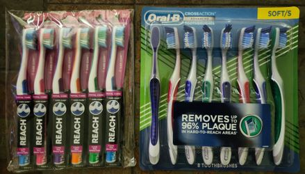 Reach 6 total care brushes or Oral B cross action 8 brushes