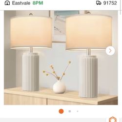 23.5 in. Set of 2 for Living Room Farmhouse Bedside Lamps with Upgraded White Linen Shade, White