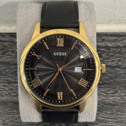 Guess U0972G2 Men’s Black Leather Gold Watch 