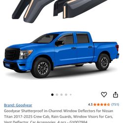Goodyear Shatterproof in-Channel Window Deflectors for Nissan Titan 2017-2025 Crew Cab, Rain Guards, Window Visors for Cars, Vent Deflector, Car Acces