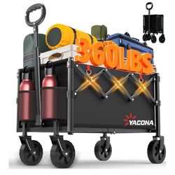 Yozoia Wagons Carts Foldable, Lightweight Portable Utility Shopping Cart with Wheels, Folding Grocery Wagon Cart for Grocery, Camping, Shopping, Beach