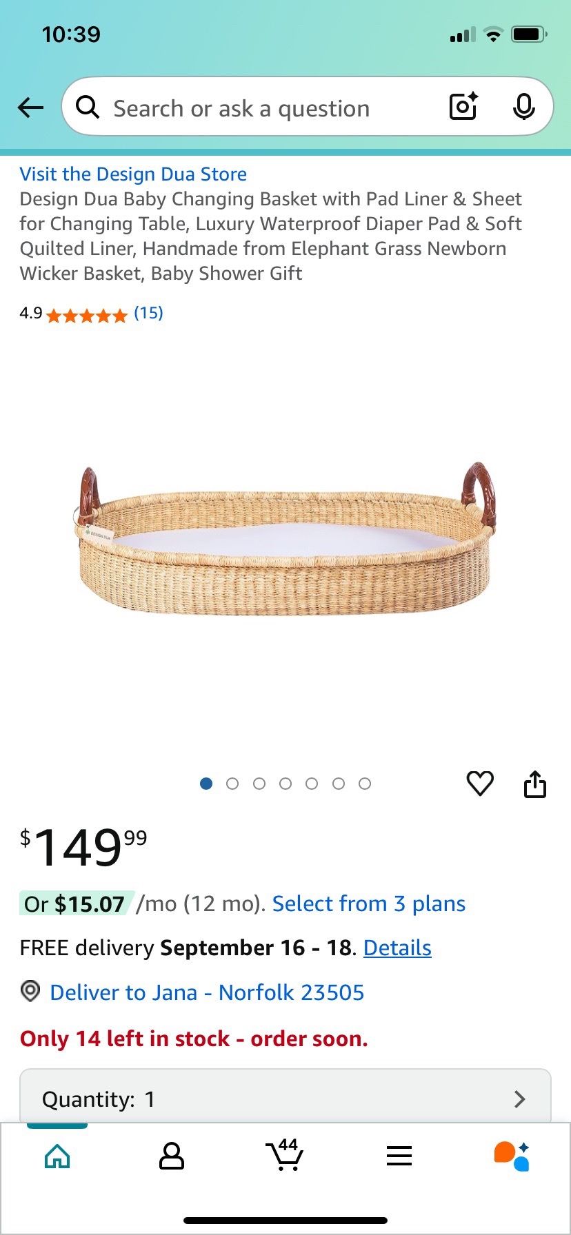 Dua Design changing basket $50