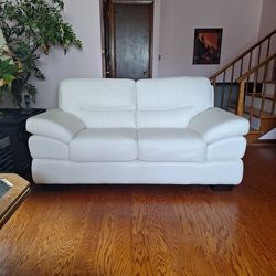 White Leather Loveseat 