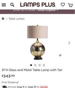 31" Glass and Metal Table Lamp with Tan Shade