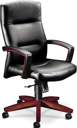 HON Park Ave Chair | Mahogany Wood Base | Black Leather