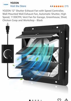 YOZON 12" Shutter Exhaust Fan with Speed Controller