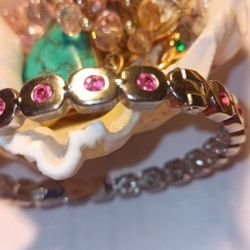 Silvertoned With Pink Stones Bracelet