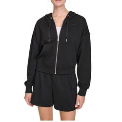 NWT WOMENS DKNY XL HOODIE BLACK FULL ZIP JACKET