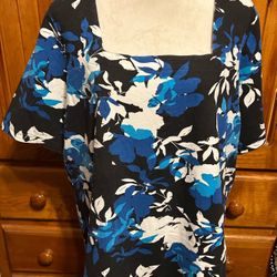 Jessica London Size 22/24 Blue/black Flowered Tunic