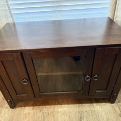 21”x26”x40” dark finished wooden tv console/shelf. Smoke free home. 