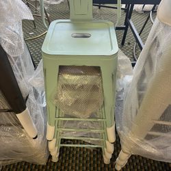 24-inch high stool with backrest, vintage metal finish – mint green