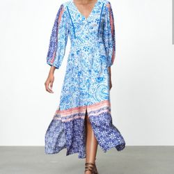 ZARA NWT WOMAN PRINTED TUNIC DRESS Blue / White| 8131/413 SIZE XS