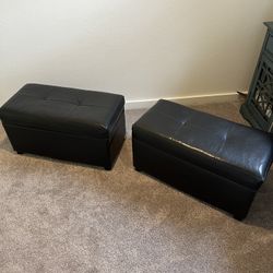 2 Black leather Ottoman w/ Storage