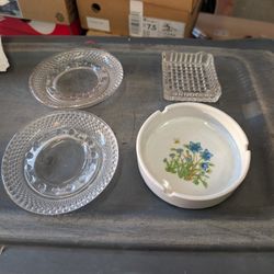 Vintage Glass Crystal Ash Tray Lot 