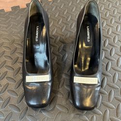 Lagerfeld Formal Ankle Heels Size 7.5 Black With White Logo 
