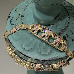 Tricolor Bracelet With Elephants And Multicolored Stones 7” 5mm