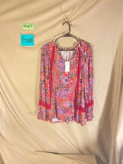 Vintage America Women's Dark Purple Multi-Color Long Sleeve Blouse Size XL NWT
