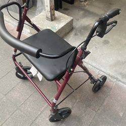 Rhythm Healthcare 4 Wheel Rollator Walker with 12x12" Seat and 6" Wheels, Red