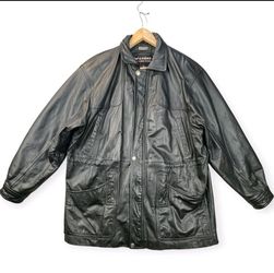 VTG Wilsons Leather Mens Field Jacket 90s Cargo Parka Black Thinsulate Med Biker