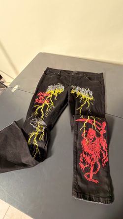 GFTD Los Angeles Angel of Death Grim Reaper Rhinestone Jeans Black Size 42