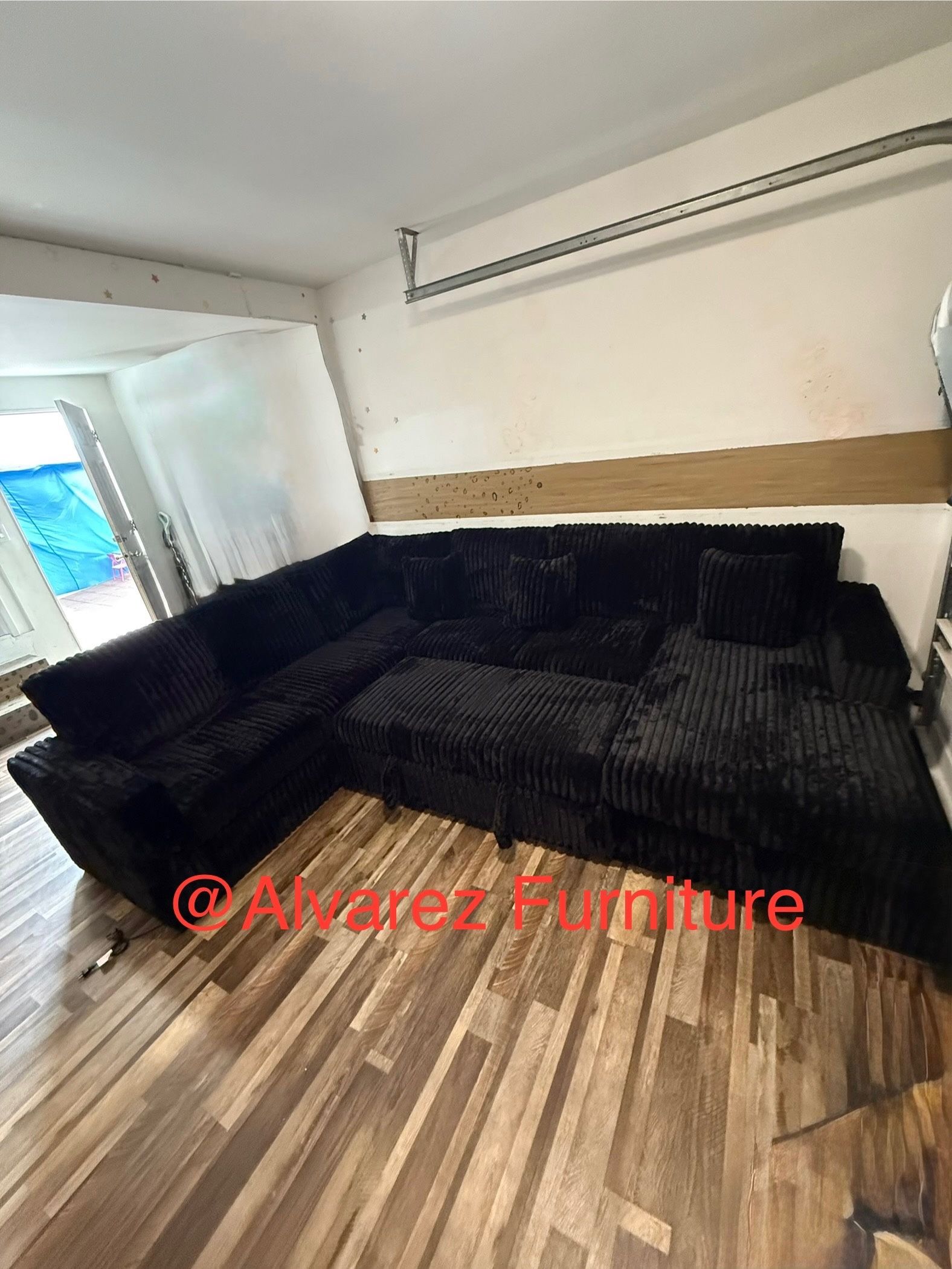 Black Corduroy Sectional Sleeper With Storage