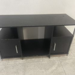 Tv Stand Black 48”with 2 Closets And 2 Shelves. 48”X20”X24” 