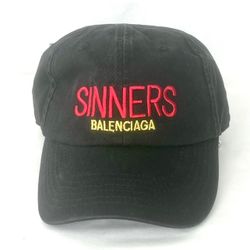 Balenciaga Sinners Baseball Cap Hat Black Denim Distressed w/Logo Adjustable NWT