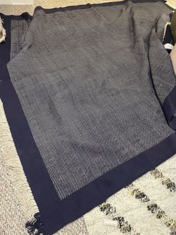 Brand New West Elm Blue Navy Cotton Border Twill Tiles 9x12