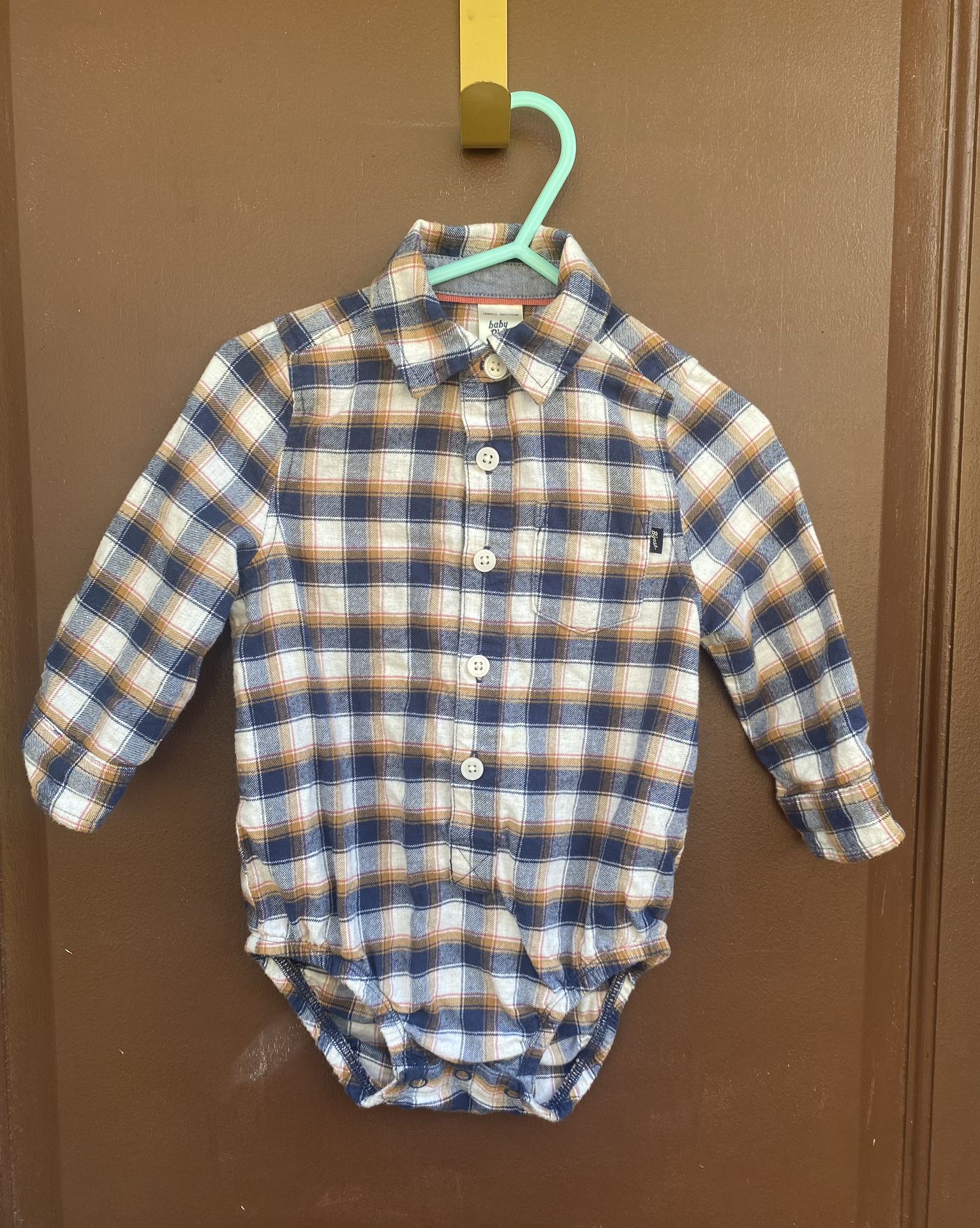 Baby Boy Long Sleeve Onesie Plaid Shirt 12 Months.