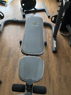 Great bench rack with weights and bar