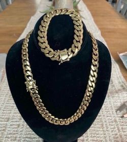 14mm  Miami Cuban Link Set in 14k Gold Plated