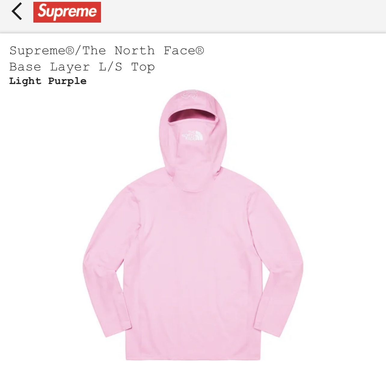 Supreme The North Face Base Layer Light Purple Large