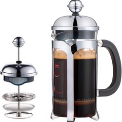 12oz French Press Coffee Maker, 304 Stainless Steel Coffee Press 4 Level Filtration System, Heat Resistant Thickened Borosilicate Glass, Durable Easy 