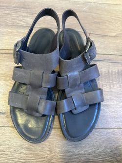 Ecco Sandals Womens 37 EU Shoes Gladiator Slingback Buckle Brown Leather Flats