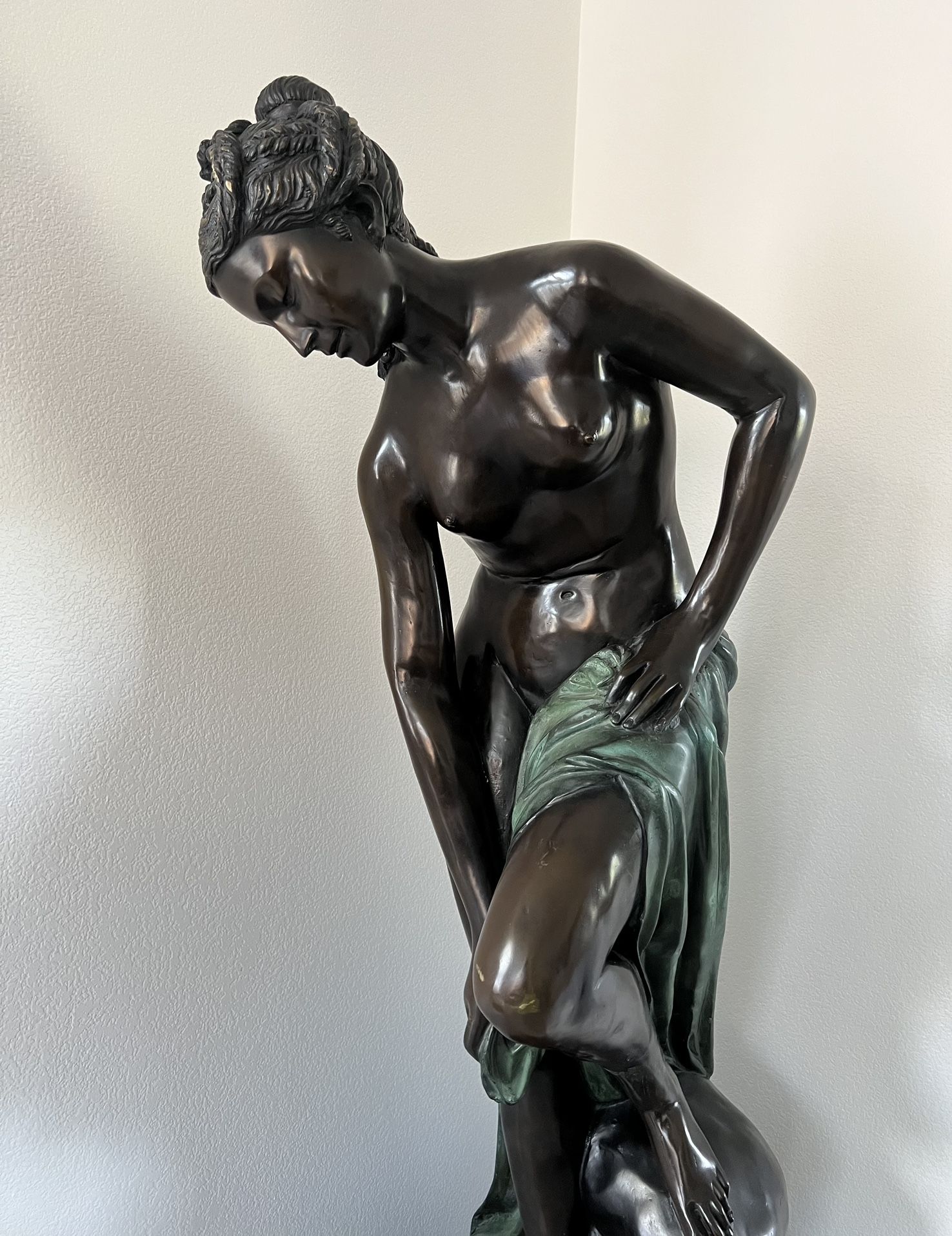 Rare Life Size Diana At Bath Bronze Sculpture 