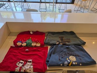 Peanuts Snoopy Charlie Brown 3 Sweater 1 T- shirt lot