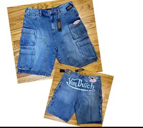 Von Dutch Denim Cargo Shorts Jorts Streetwear Skater Men’s sz 34 New!