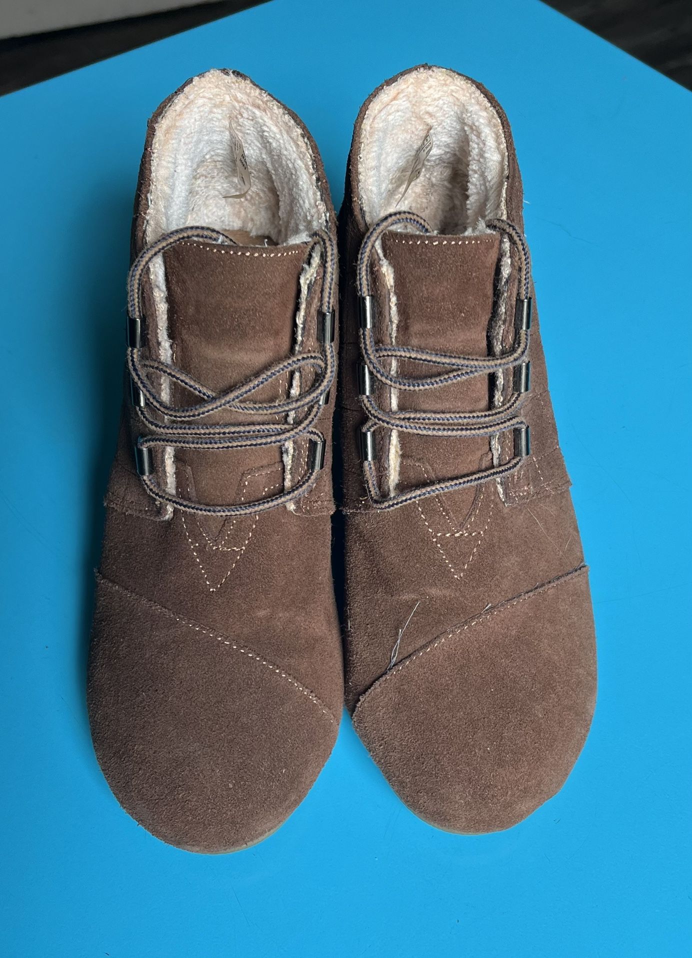 Toms Quilted Wedge Ankle Faux Fur Lined Lace Up Boots shoes W6.5