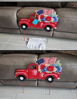 Patriotic Metal Truck Garden Yard Signs  Set of 2 Glitzhome 23.75" Holiday Decor- 4th of July- 1NWT+ 1Used