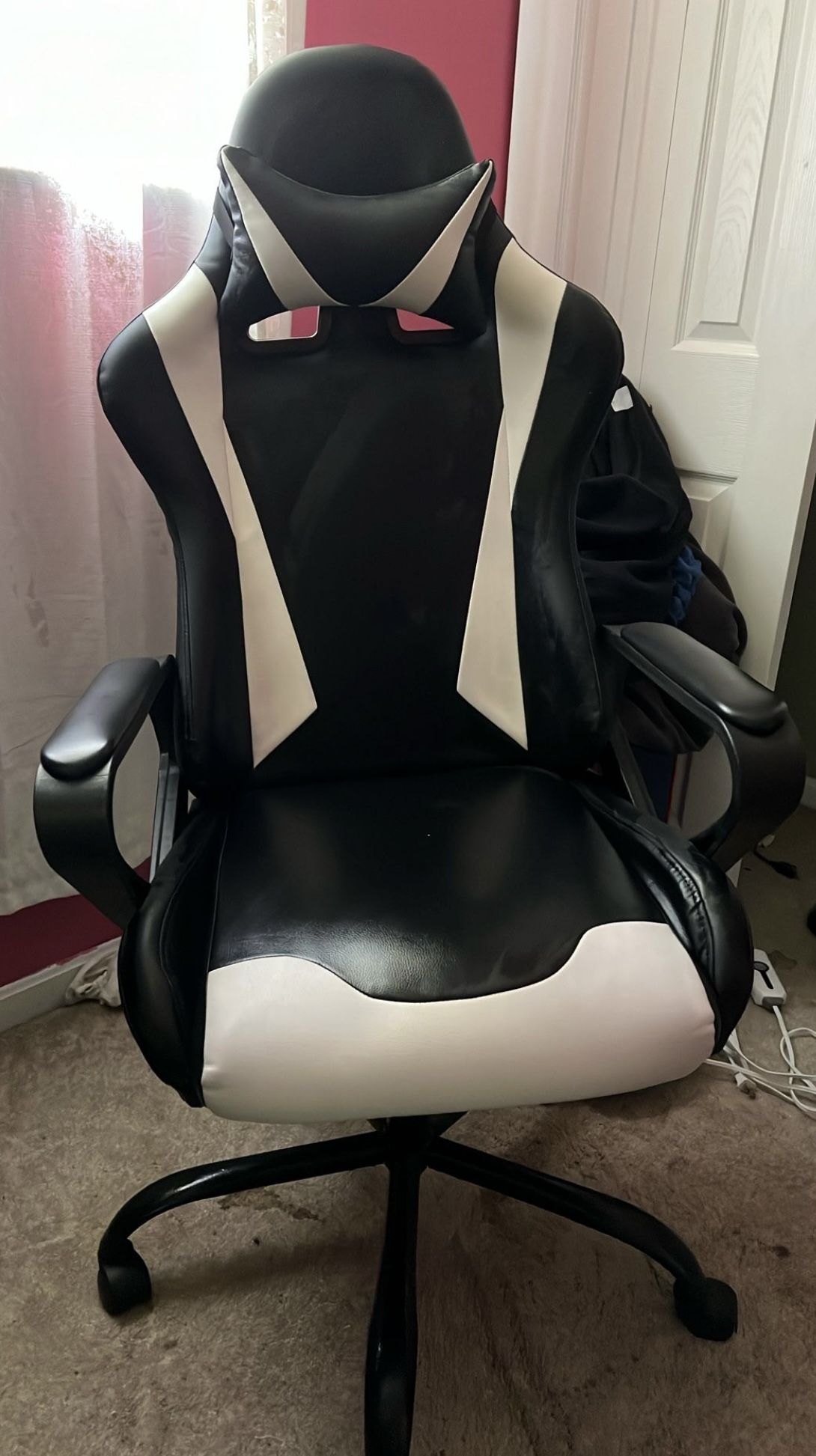 White & black Gaming chair.
