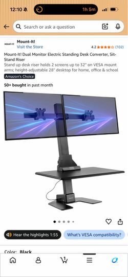 Mount-It! Dual Monitor Electric Standing Desk Converter