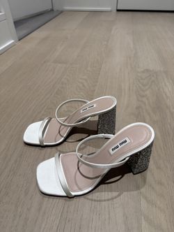 NEW Miu Miu Satin Glitter-heel Sandals