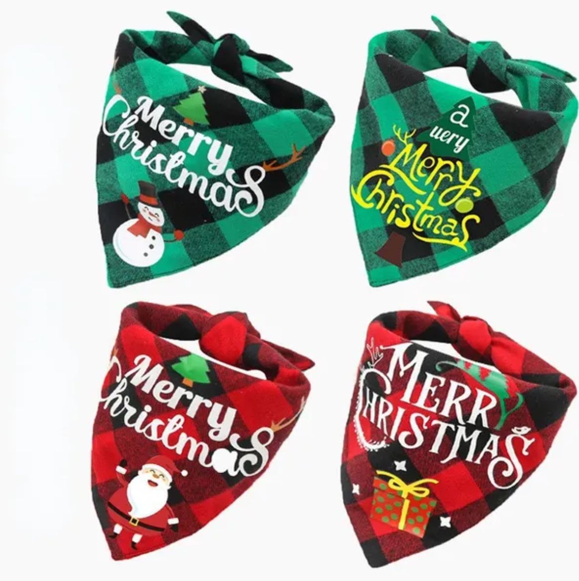 4 Pack - Dog Pet Bandanas - Scarfs, Christmas