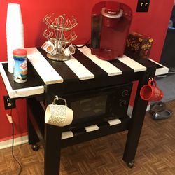 Microwave And Keurig Machine Cart On Caster Wheels 